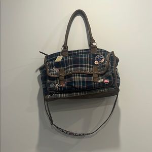 Blue and Brown Travel Bag with Adjustable Strap